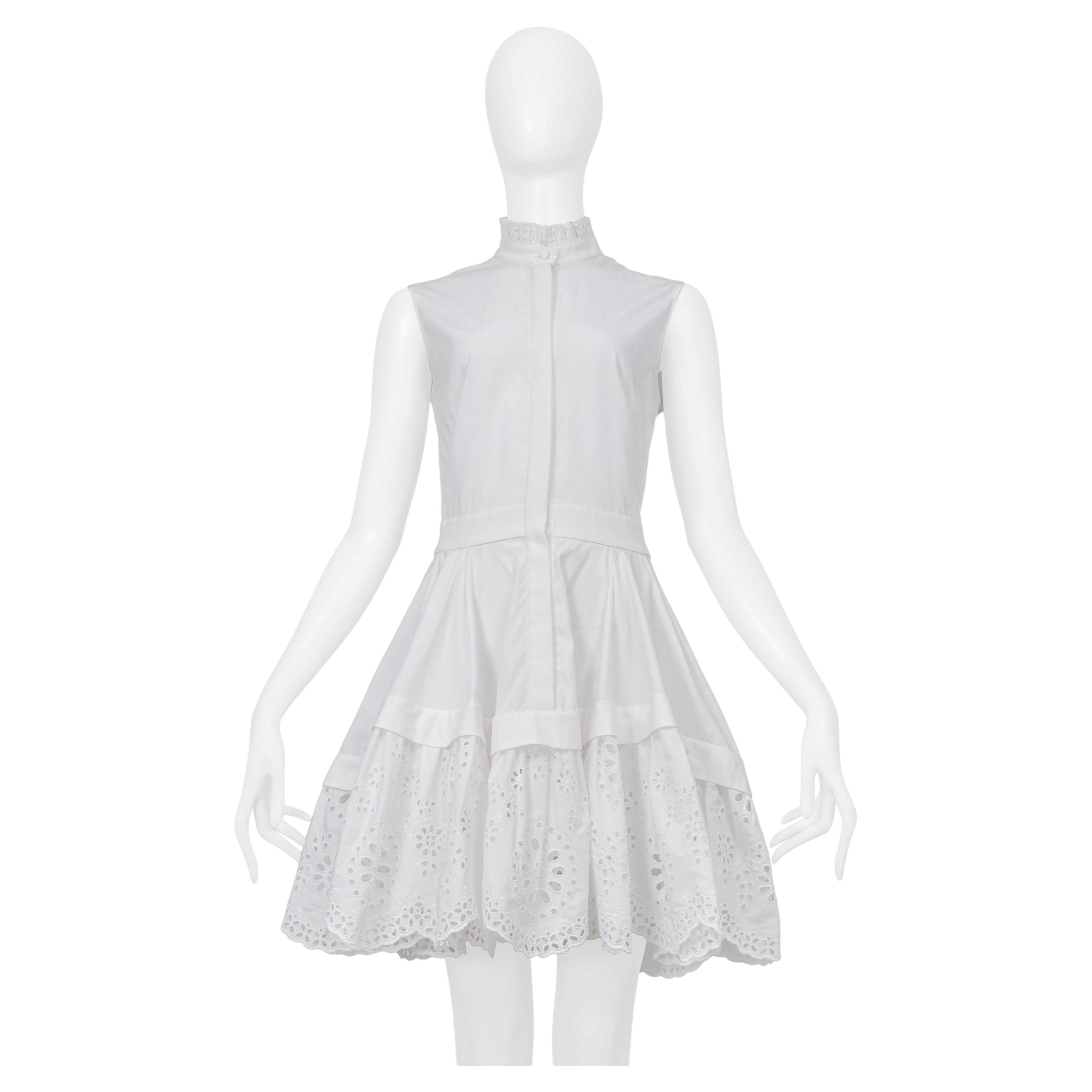 Alexander Mcqueen White Mini Dress With Eyelet Trim 2018