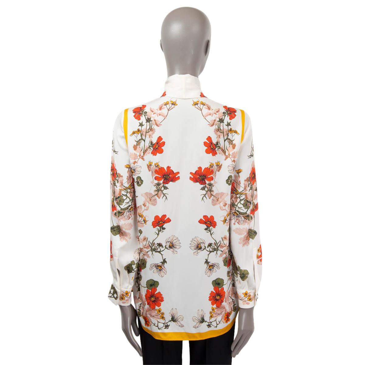 Women's ALEXANDER MCQUEEN white & multi silk FLORAL PUSSY BOW Blouse Shirt 38 XS For Sale