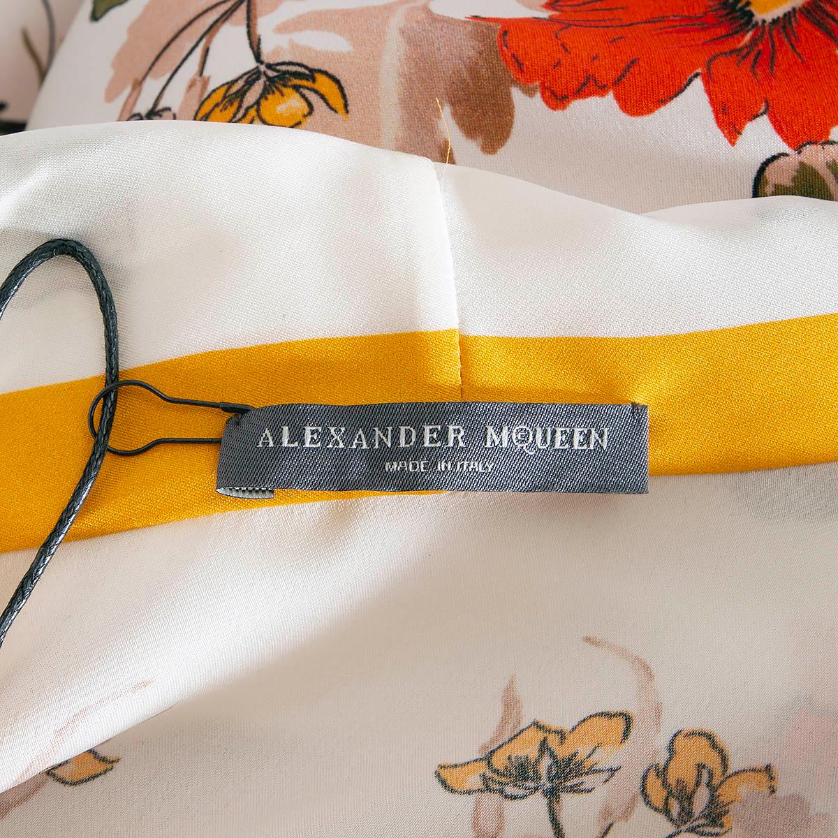 ALEXANDER MCQUEEN white & multi silk FLORAL PUSSY BOW Blouse Shirt 38 XS For Sale 2