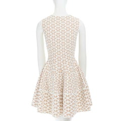 ALEXANDER MCQUEEN white nude geomtric leaf pattern jacquard fit flare dress M