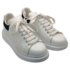 Alexander McQueen White Oversized Leather Sneakers with Black Heel Tab Size 37