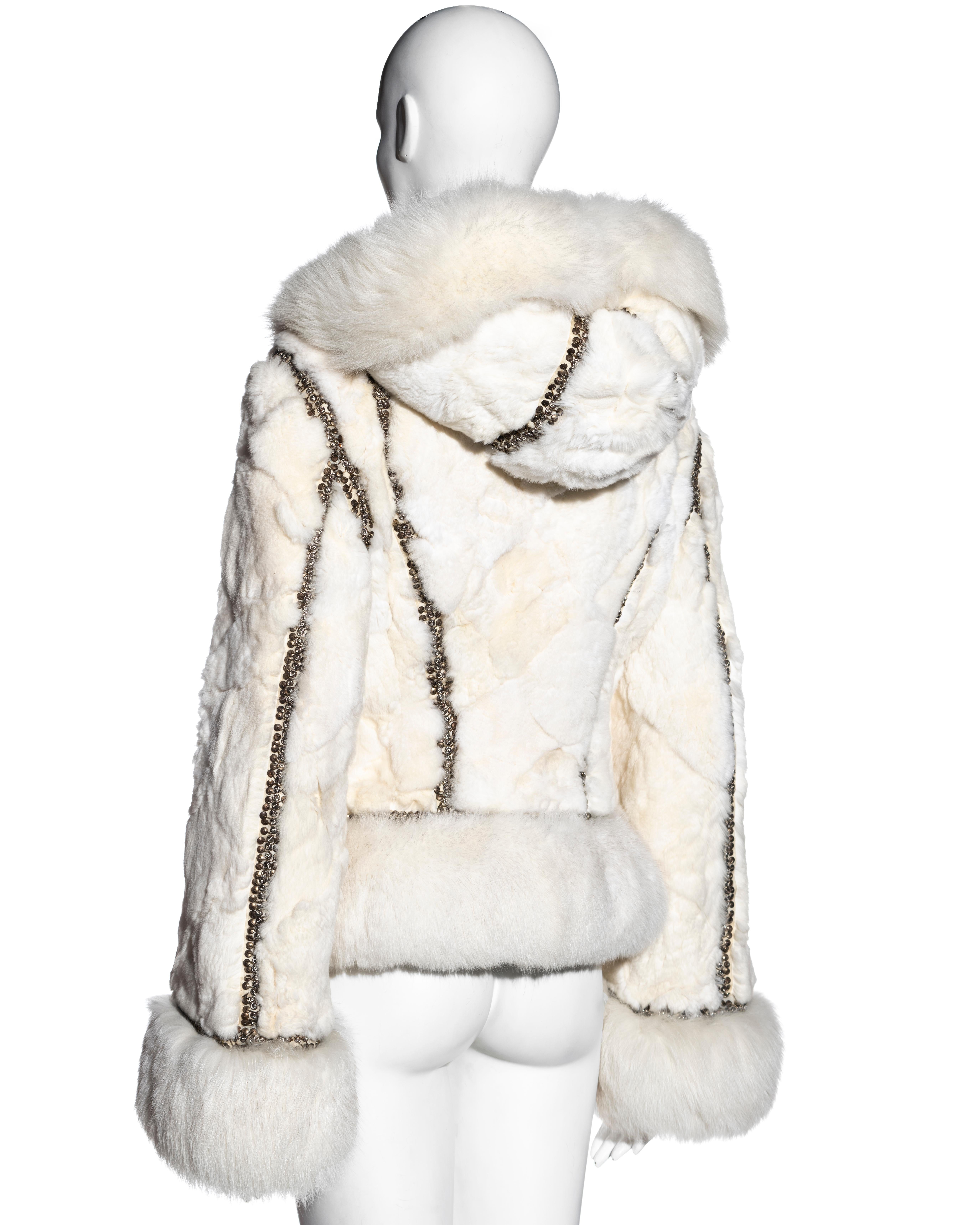 Alexander McQueen white patchwork rabbit and fox fur embroidered jacket, fw 2003 For Sale 1