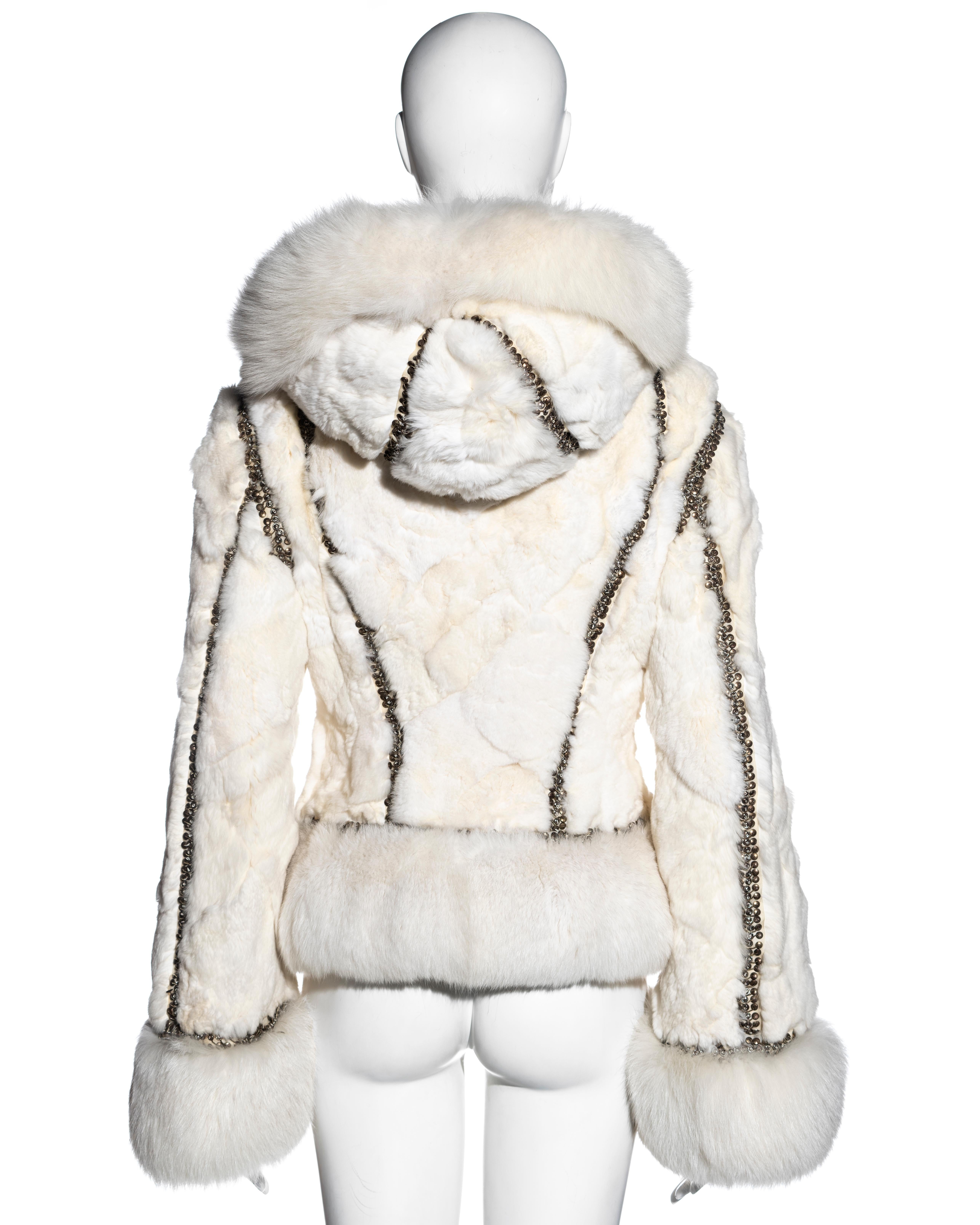 Alexander McQueen white patchwork rabbit and fox fur embroidered jacket, fw 2003 For Sale 3