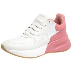 Alexander McQueen White/Pink Leather And Mesh Oversized Runner Low Size 40