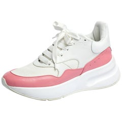 Used Alexander McQueen White/Pink Leather And Mesh Oversized Runner Sneakers Size 39