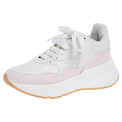 Used Alexander McQueen White/Pink Leather Oversized Runner Low Top Sneakers Size 37