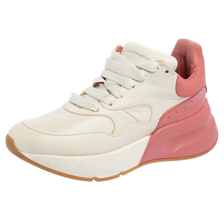 Alexander McQueen White/Pink Leather Oversized Runner Low Top Sneakers Size  39 For Sale at 1stDibs