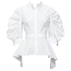 ALEXANDER MCQUEEN white poplin balloon sleeve peplum high low shirt IT40 S