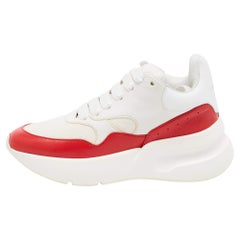 Alexander McQueen White/Red Leather And Canvas Larry Low Top Sneakers Size 35