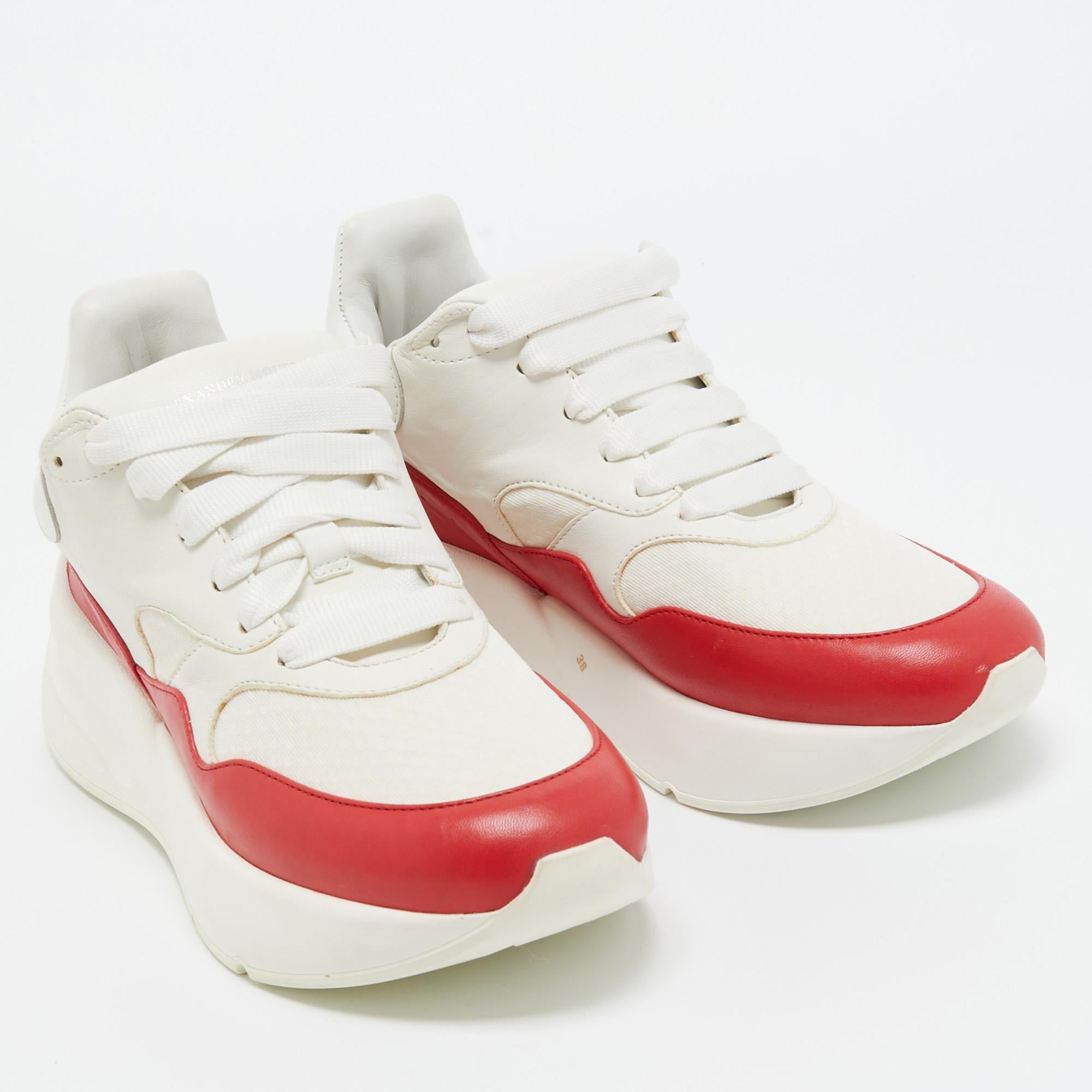 Alexander McQueen White/Red Leather and Canvas Larry Sneakers Size 38 1