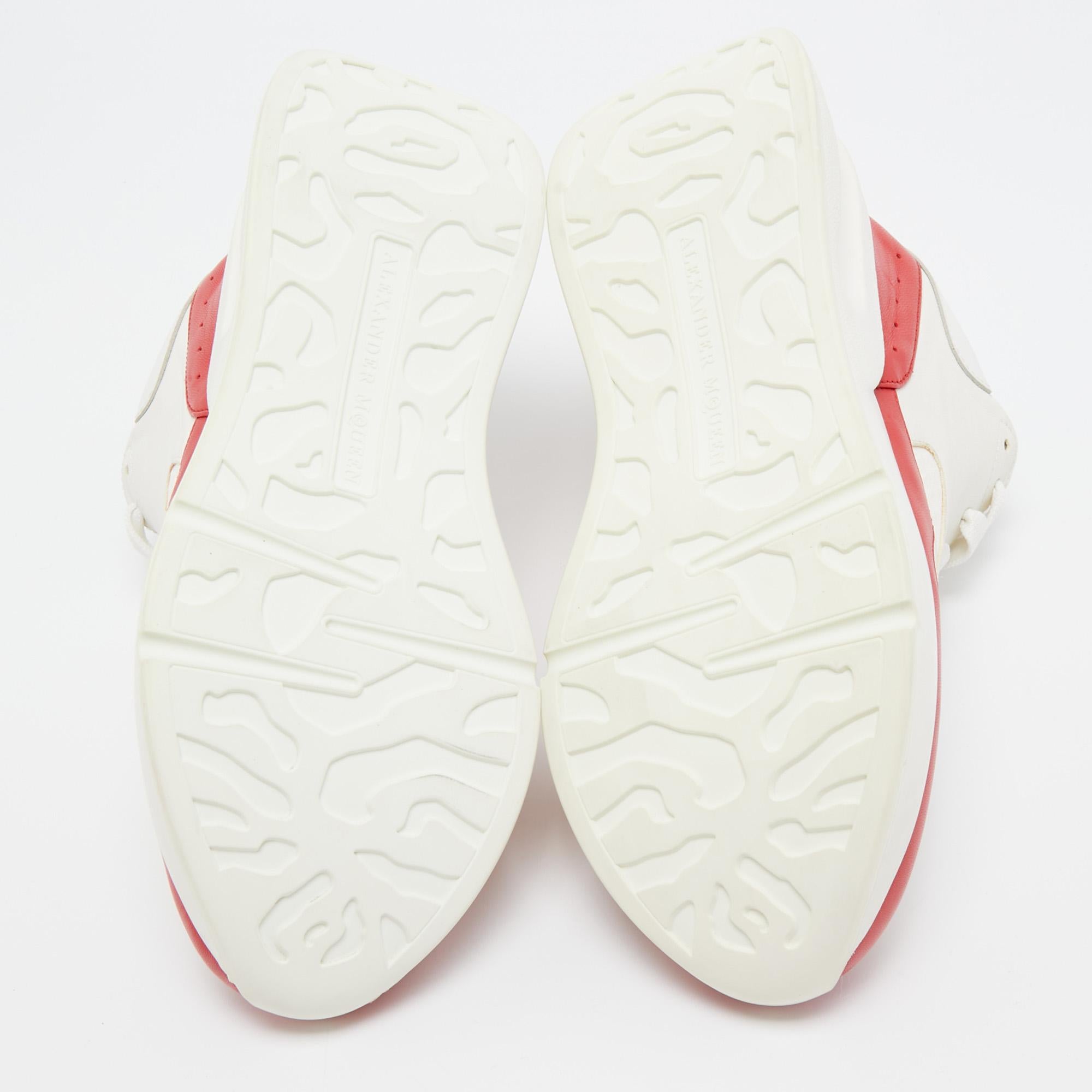Alexander McQueen White/Red Leather and Canvas Larry Sneakers Size 38 3