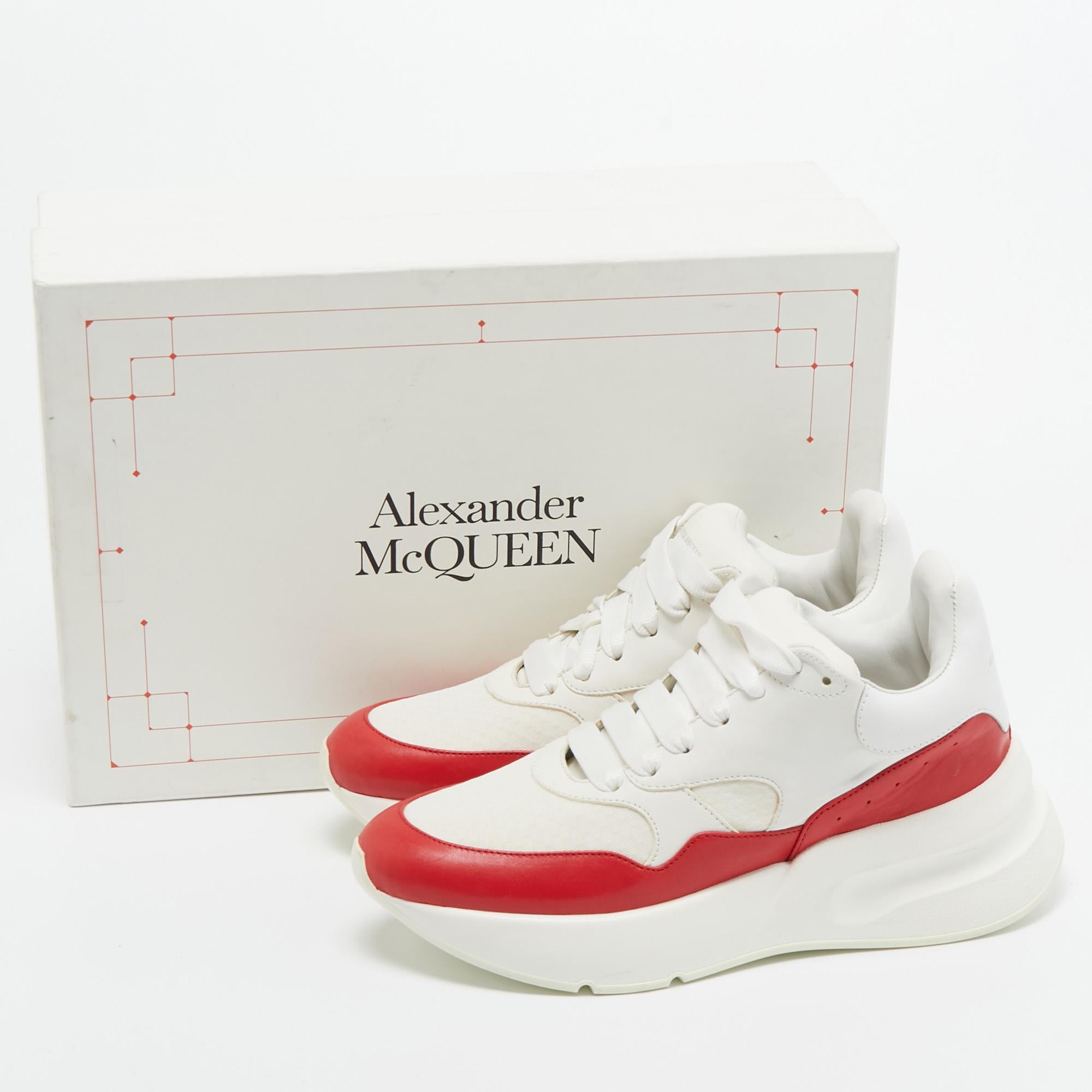 Alexander McQueen White/Red Leather and Canvas Larry Sneakers Size 38 5