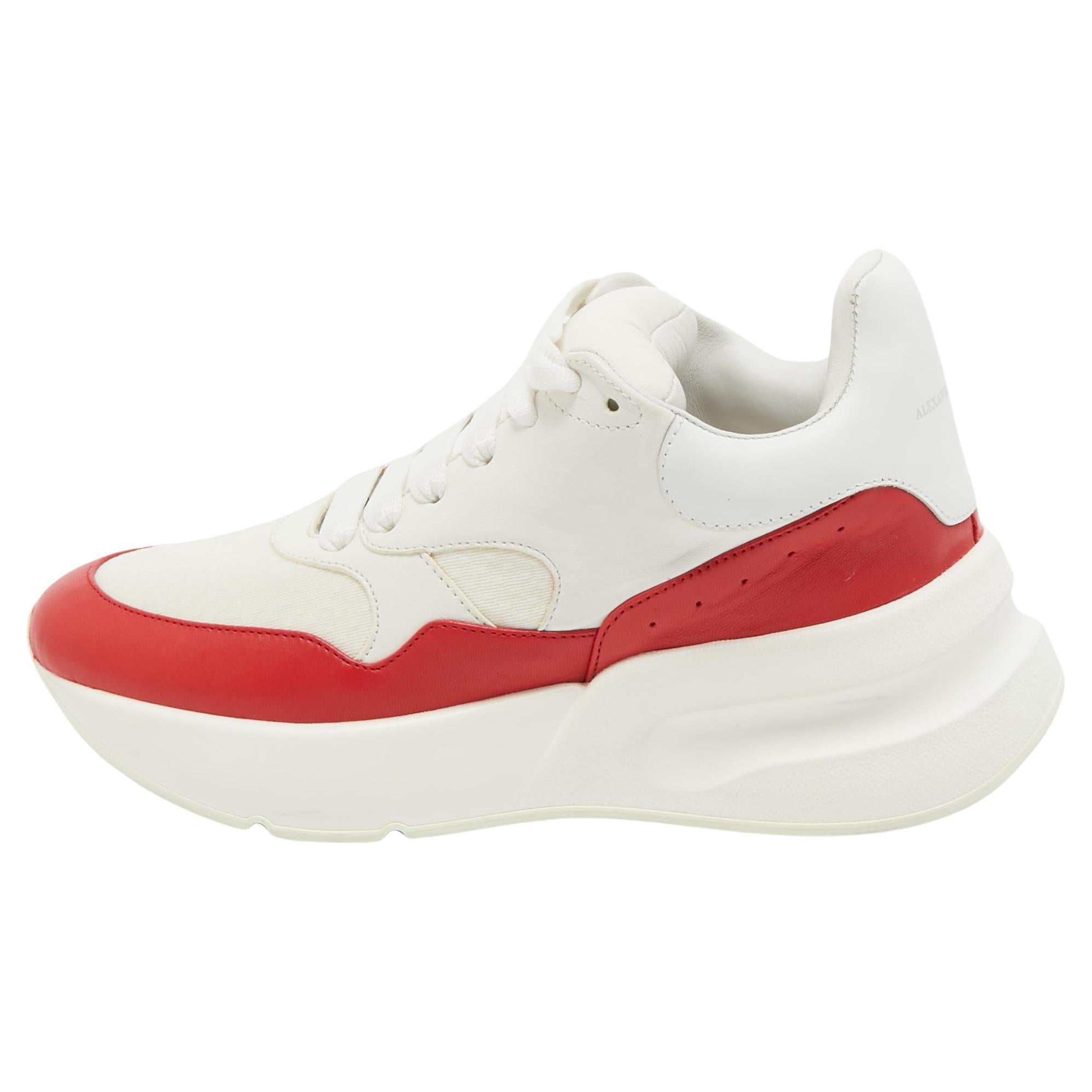 Alexander McQueen White/Red Leather and Canvas Larry Sneakers Size 38 For Sale