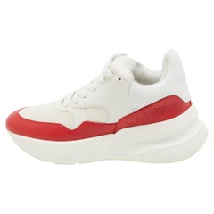 Alexander McQueen White/Red Leather and Canvas Larry Sneakers Size 38