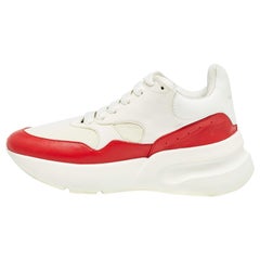 Alexander McQueen White/Red Leather and Mesh Larry Low Top Sneakers Size 38