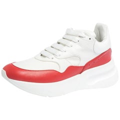 Alexander McQueen White/Red Leather And Mesh Oversized Runner Low Size 40.5