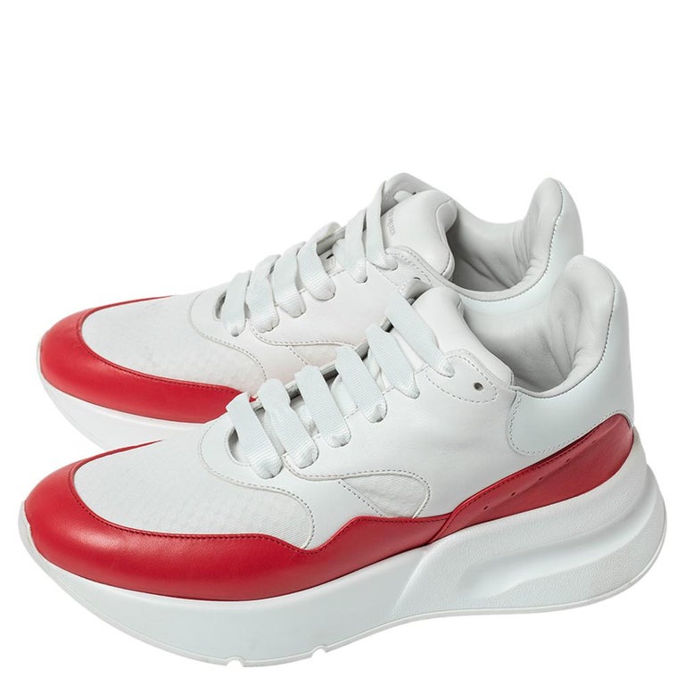 Alexander McQueen White/Red Leather And Mesh Oversized Runner Sneakers Size  41