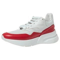 Used Alexander McQueen White/Red Leather And Mesh Oversized Runner Sneakers Size 41