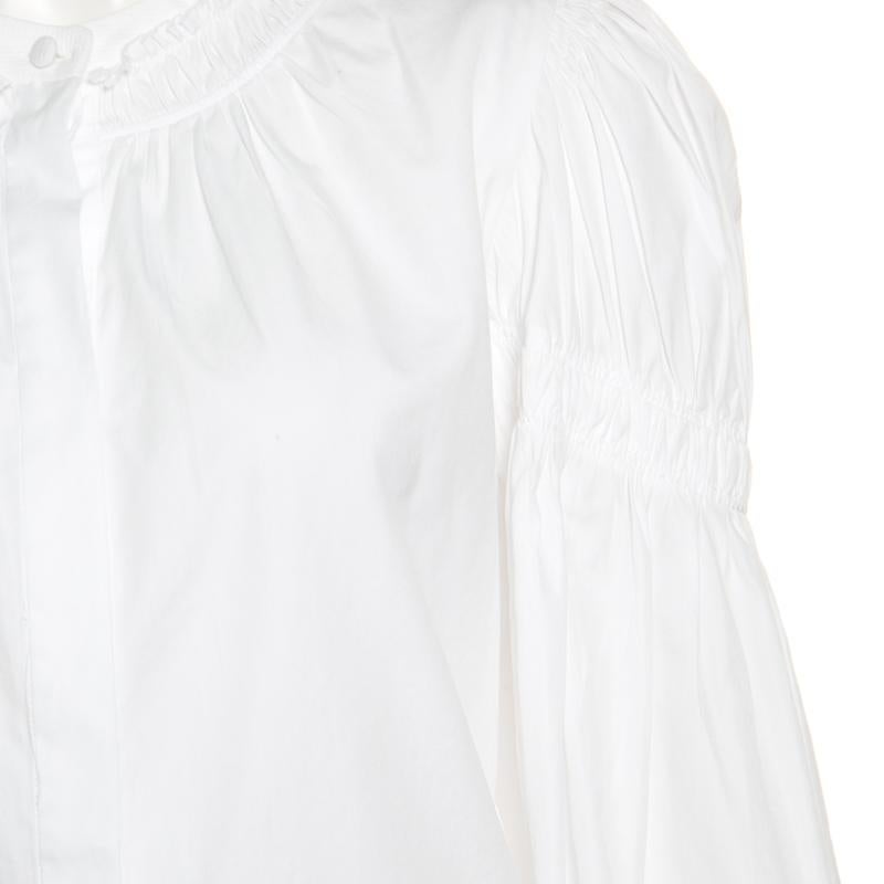 Alexander McQueen White Ruffled Gathered Trim Detail Long Sleeve Blouse M In Good Condition For Sale In Dubai, Al Qouz 2
