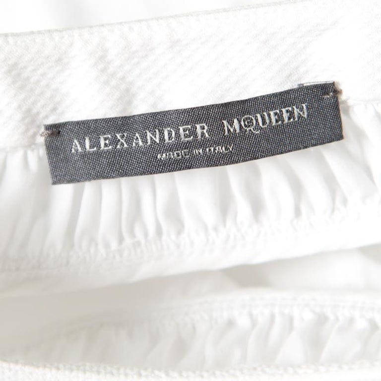 Alexander McQueen White Ruffled Gathered Trim Detail Long Sleeve Blouse ...