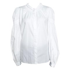Alexander McQueen White Ruffled Gathered Trim Detail Long Sleeve Blouse M