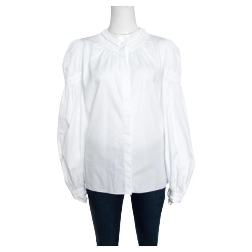 Alexander McQueen, chemisier blanc à manches longues à volants et bordure froncée M en vente
