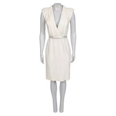 Alexander McQueen White Silk-Blend V-Neck Fitted Dress IT 42 M NWT