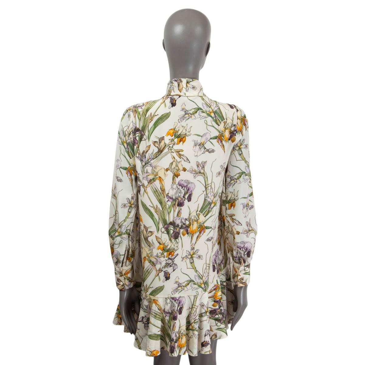 Women's ALEXANDER MCQUEEN white silk FLORAL PUSSY BOW SHIRT Dress 38 XS