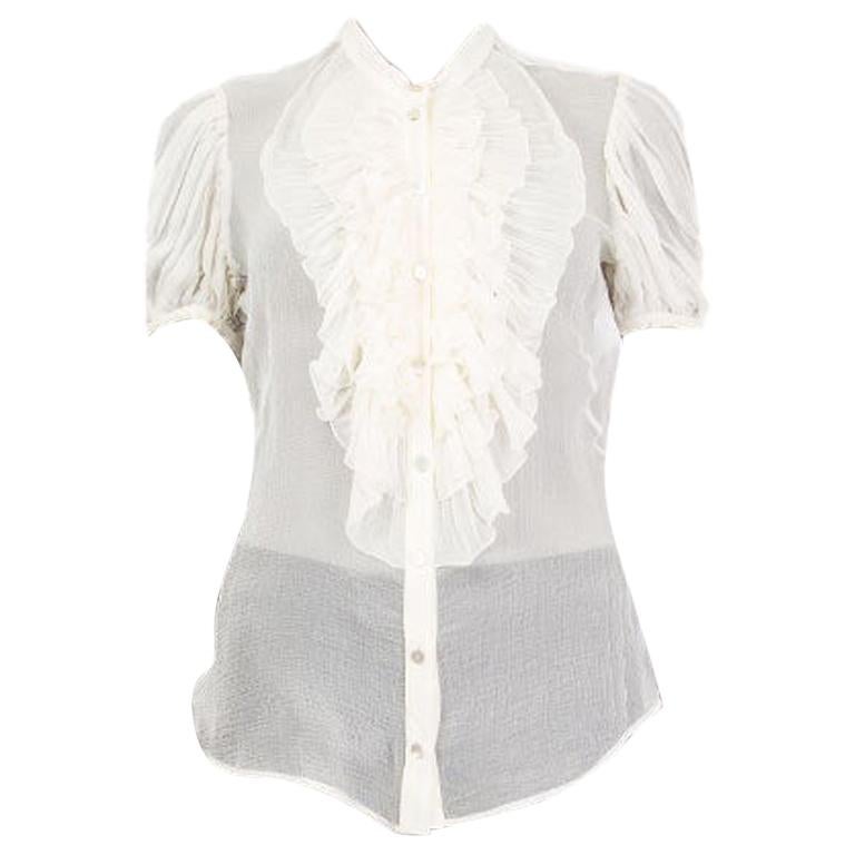 Alexander McQueen white silk SHEER RUFFLED Button Up Shirt 44 L at ...