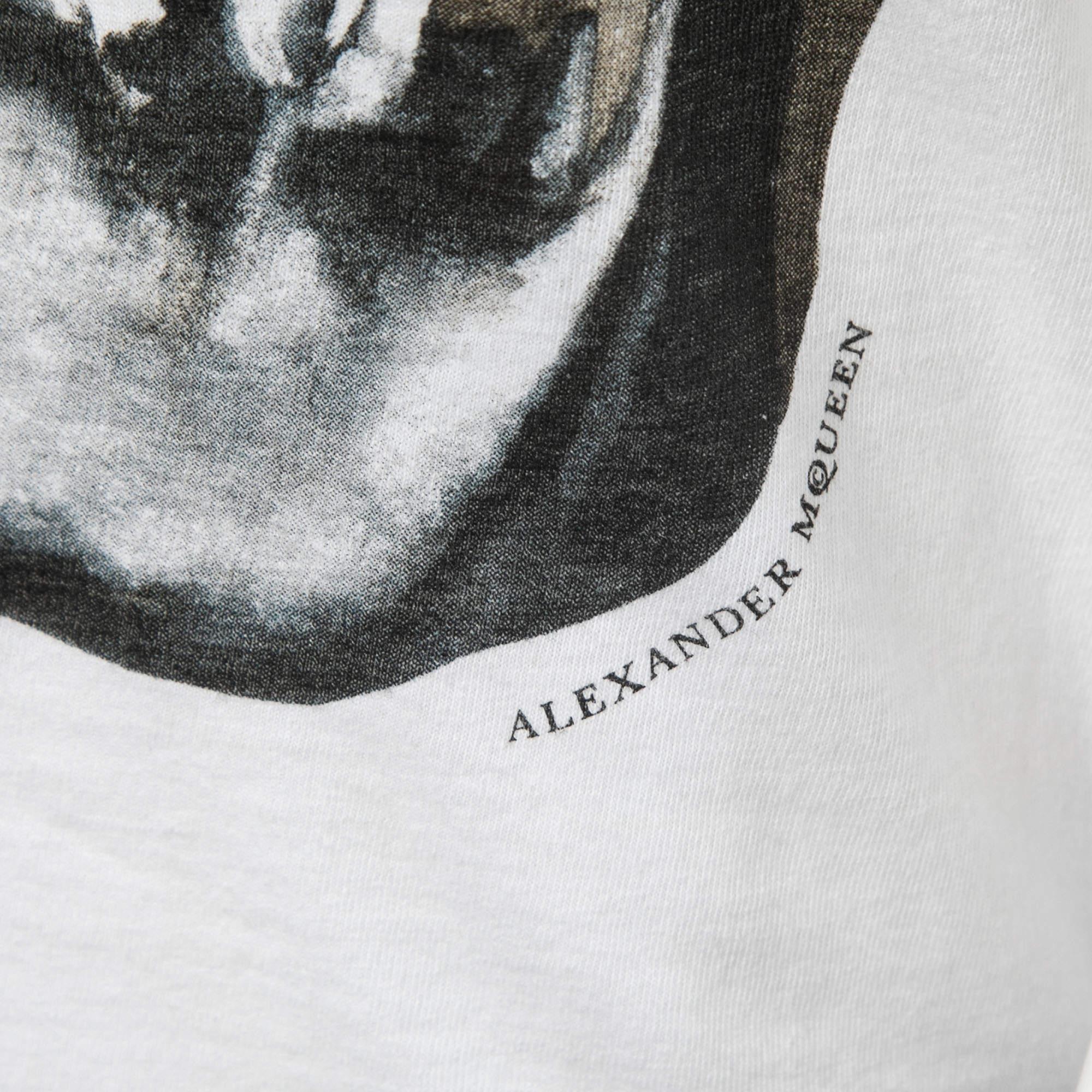 Grigio Alexander McQueen - Maglietta girocollo in cotone con stampa del teschio, colore bianco XS in vendita