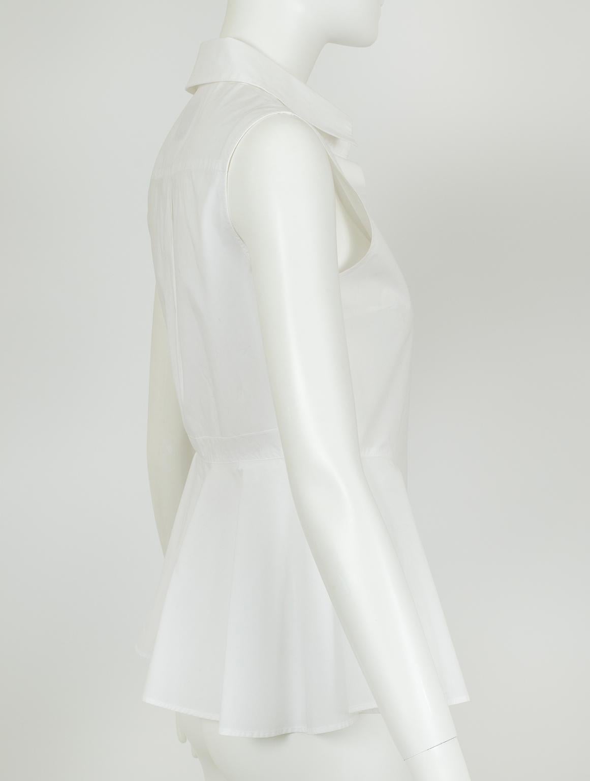 Gray Alexander McQueen White Sleeveless Button Front Peplum Shirt, Orig Tag– XS, 2018 For Sale
