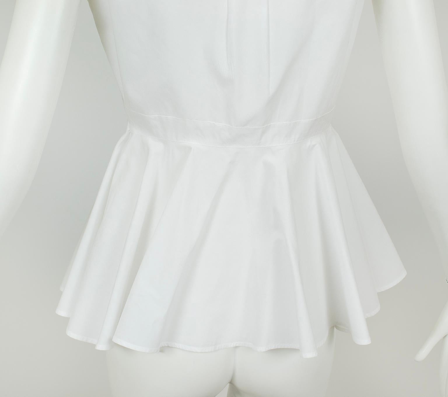Alexander McQueen White Sleeveless Button Front Peplum Shirt, Orig Tag– XS, 2018 For Sale 2