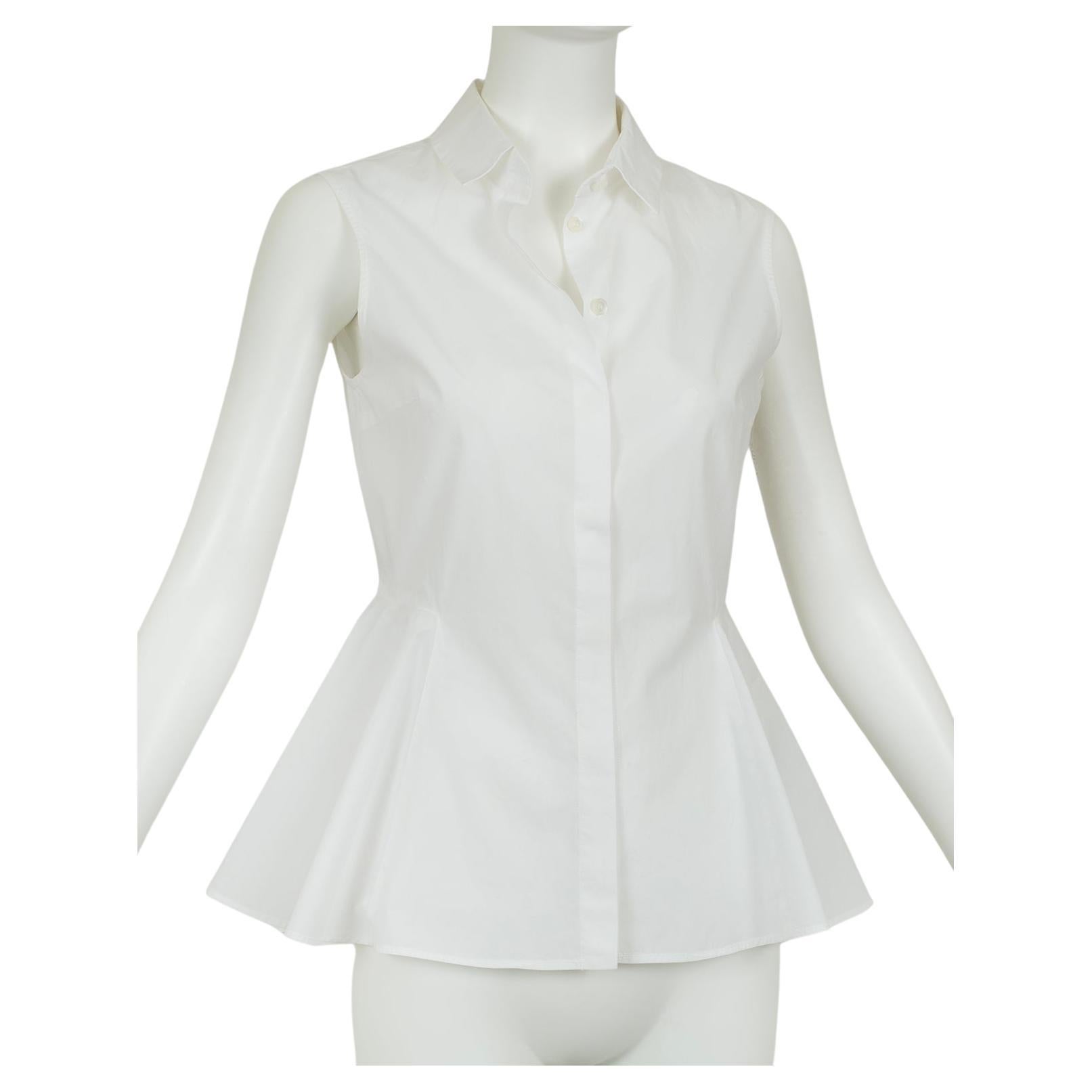 Alexander McQueen White Sleeveless Button Front Peplum Shirt, Orig Tag– XS, 2018 For Sale