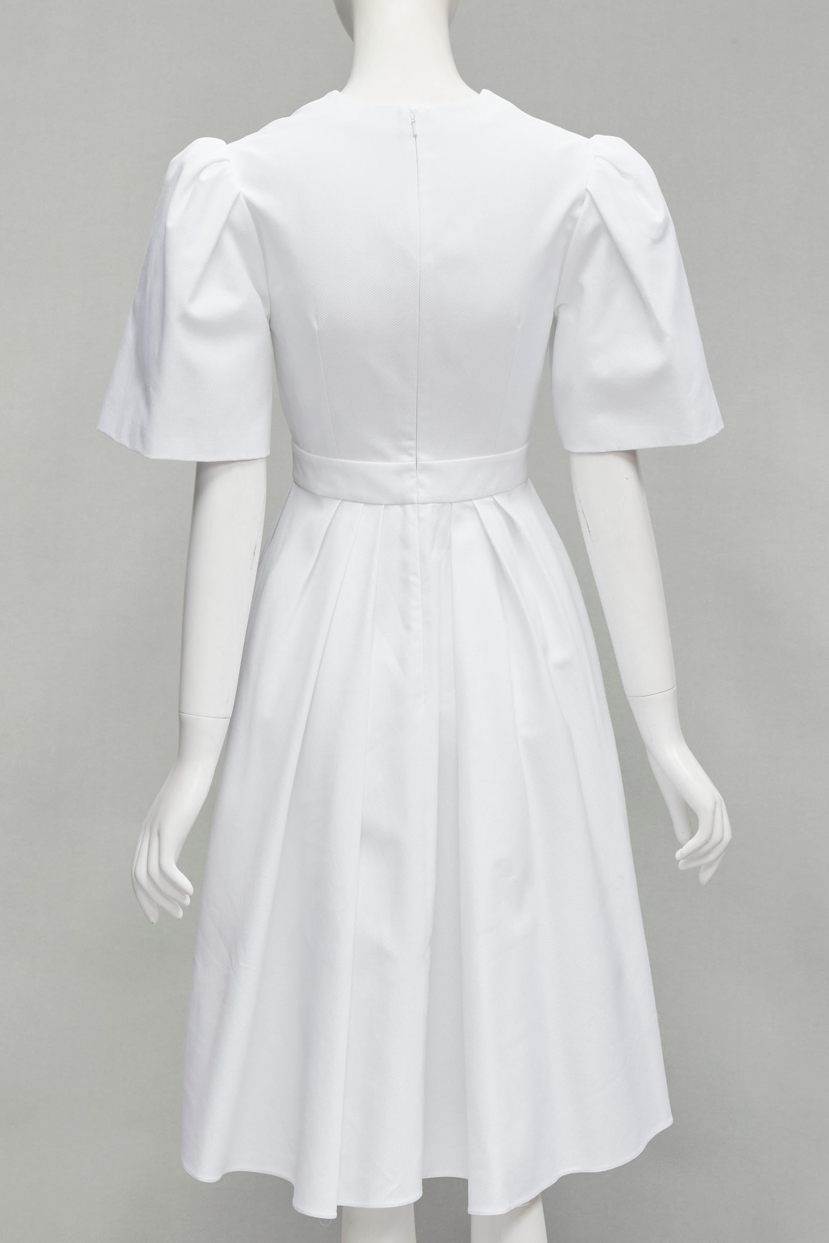Women's ALEXANDER MCQUEEN white structural bell sleeve V neck midi dress IT38 XS For Sale