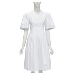 ALEXANDER MCQUEEN white structural bell sleeve V neck midi dress IT38 XS