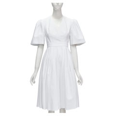 Alexander McQueen, abito midi strutturale bianco con maniche a campana e collo a V IT38 XS