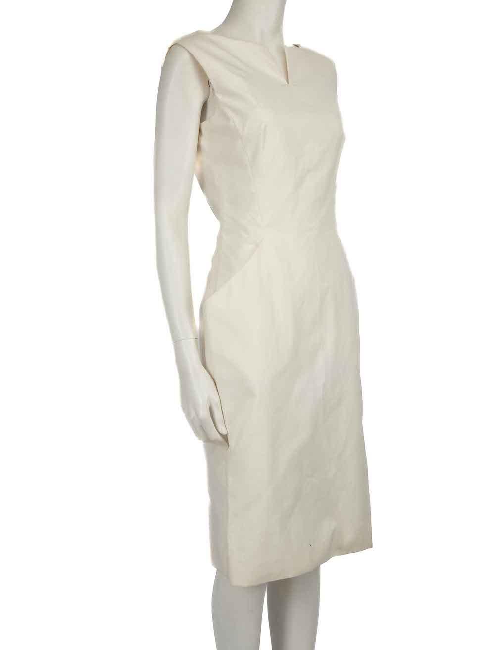 CONDITION is Never worn, with tags. No visible wear to dress is evident on this new Alexander McQueen designer resale item.
 
 
 
 Details
 
 
 White
 
 Cotton
 
 Midi dress
 
 V neckline
 
 Structured detail
 
 2x Front side pockets
 
 Back zip