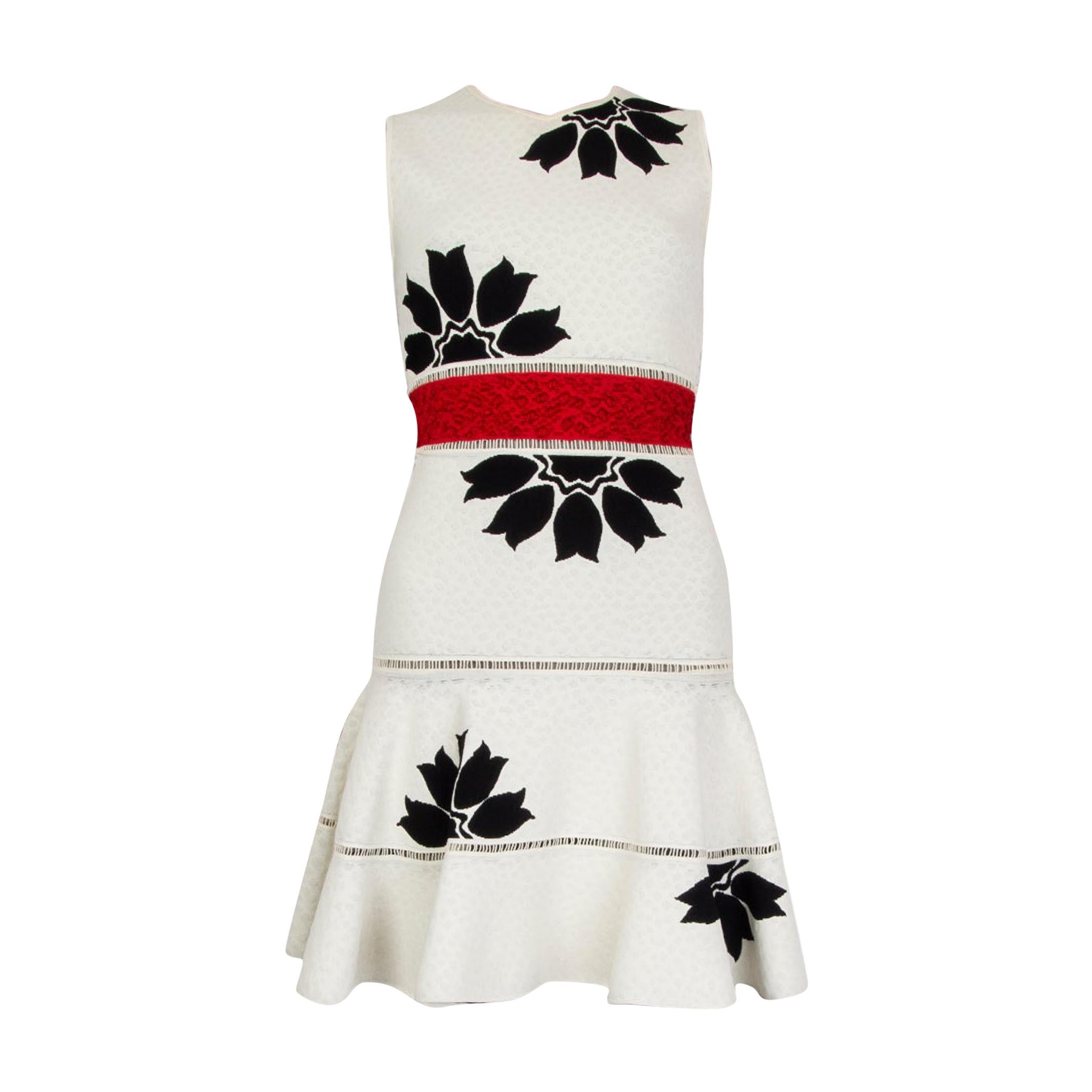 ALEXANDER MCQUEEN white viscose FLORAL EMBROIDERED JACQUARD Dress XS