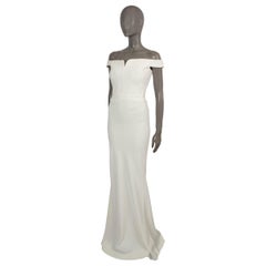 ALEXANDER MCQUEEN white viscose LEAF OFF-SHOULDER CREPE GOWN Dress 46 XL