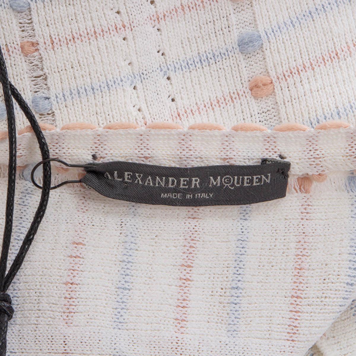 ALEXANDER MCQUEEN white viscose TWEED KNIT PEPLUM Cardigan Sweater S In Excellent Condition For Sale In Zürich, CH