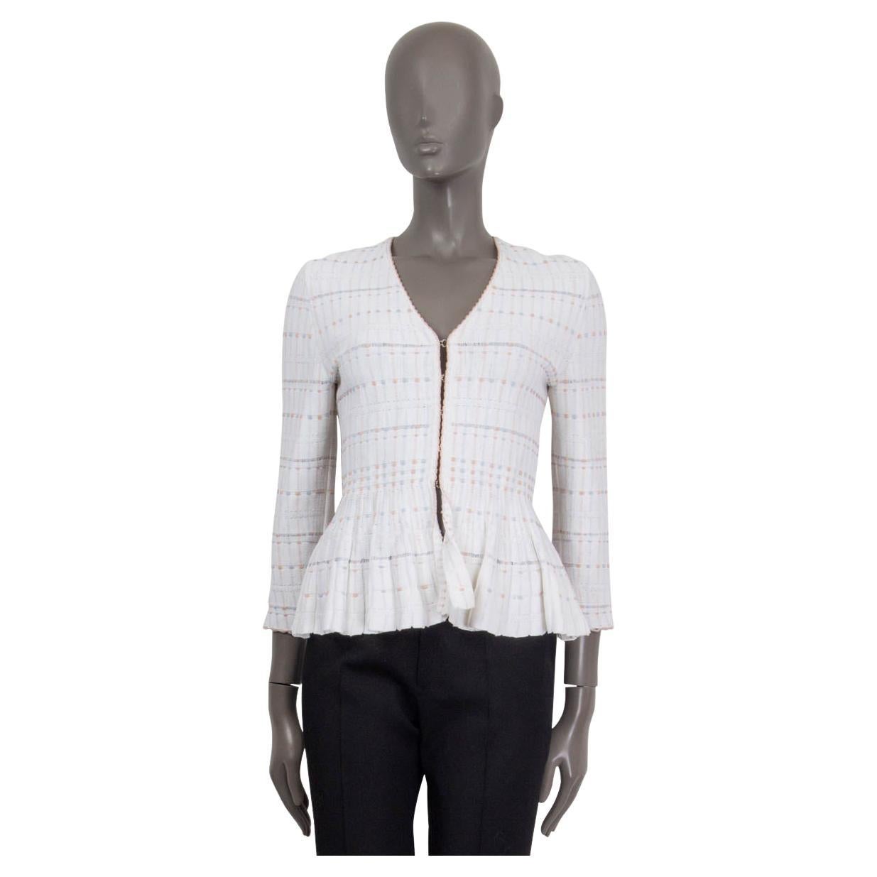 ALEXANDER MCQUEEN white viscose TWEED KNIT PEPLUM Cardigan Sweater S For Sale