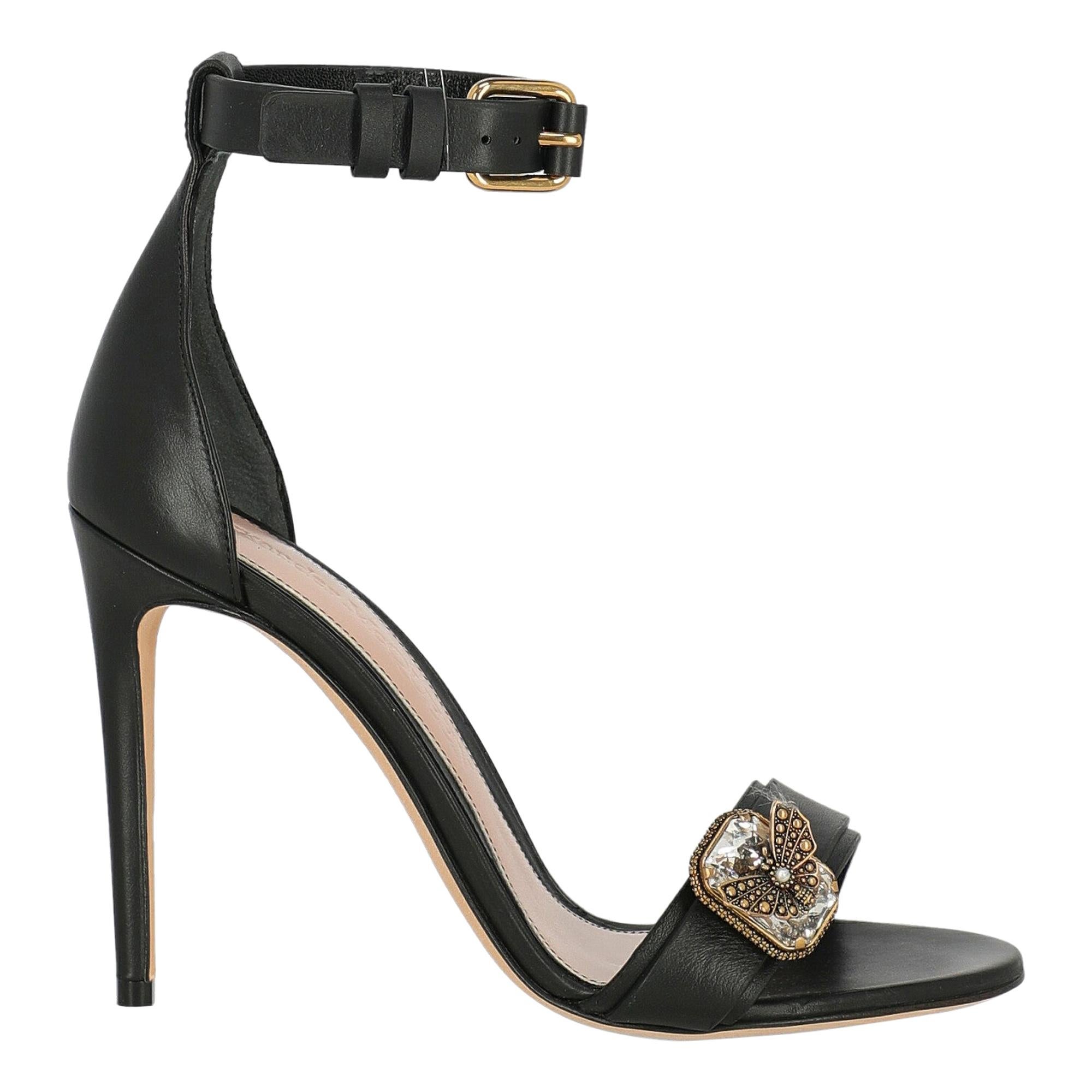 Alexander Mcqueen Woman Sandals Black Leather IT 37 For Sale