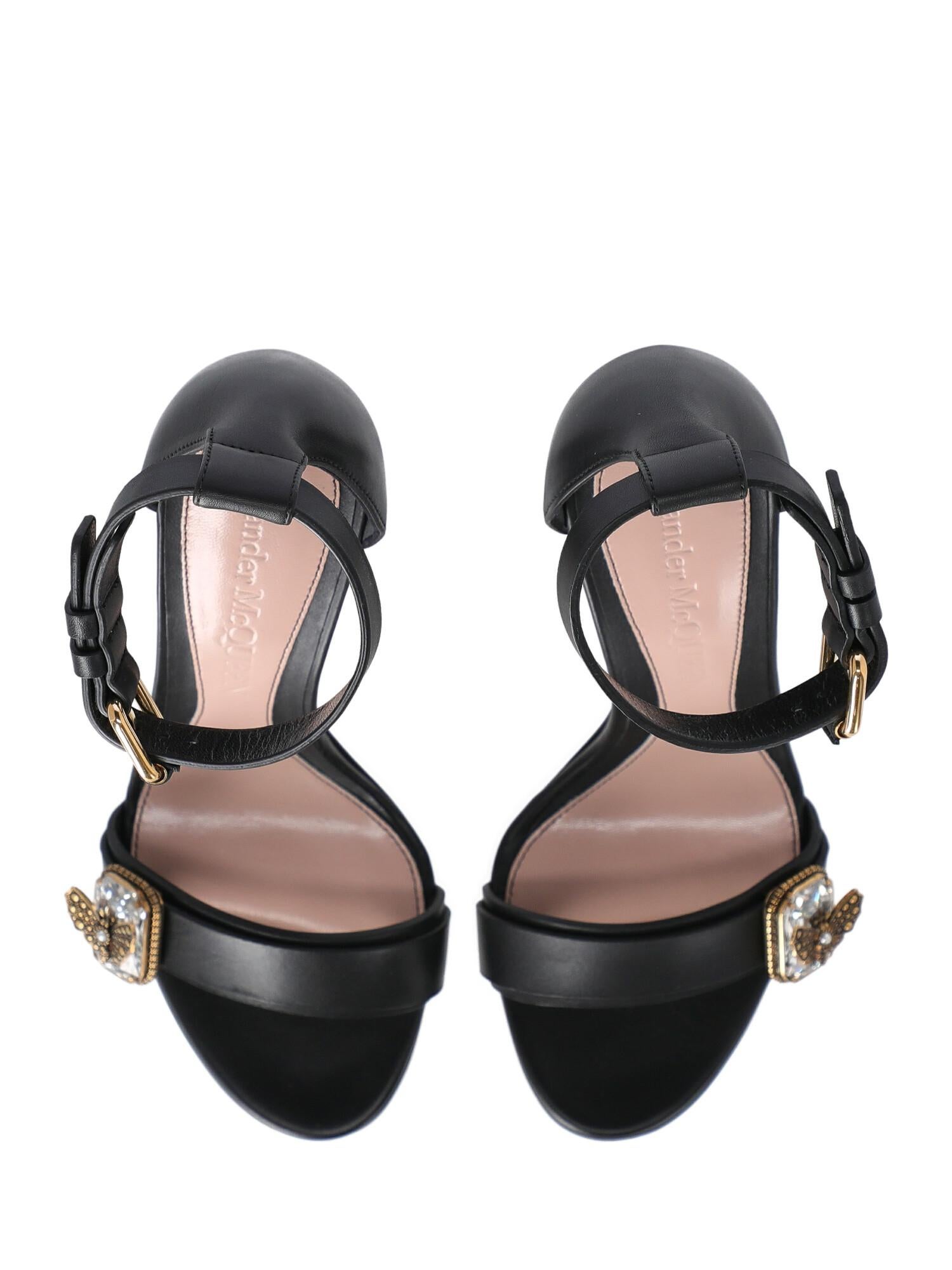 Alexander Mcqueen Woman Sandals Black Leather IT 37.5 For Sale 1