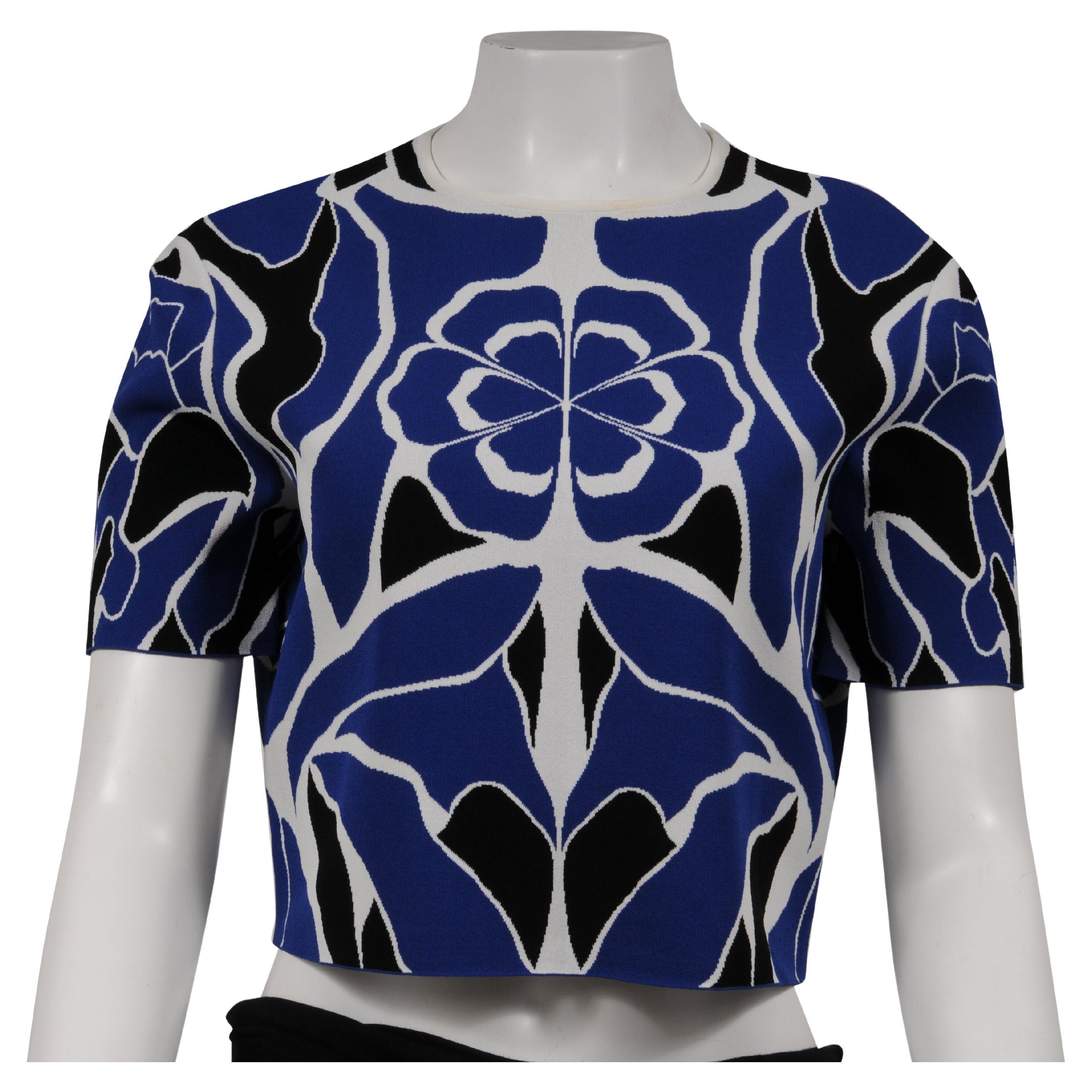 Alexander McQueen Women Floral Knit Top XXL Blue White Black Viscose Blend en venta