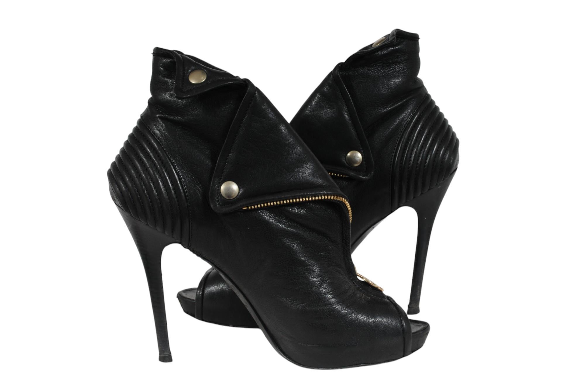 Alexander McQueen Mujer Skull Moto Peep Toe Zip Botines Talla US 10 IT 40 Negro en venta 6