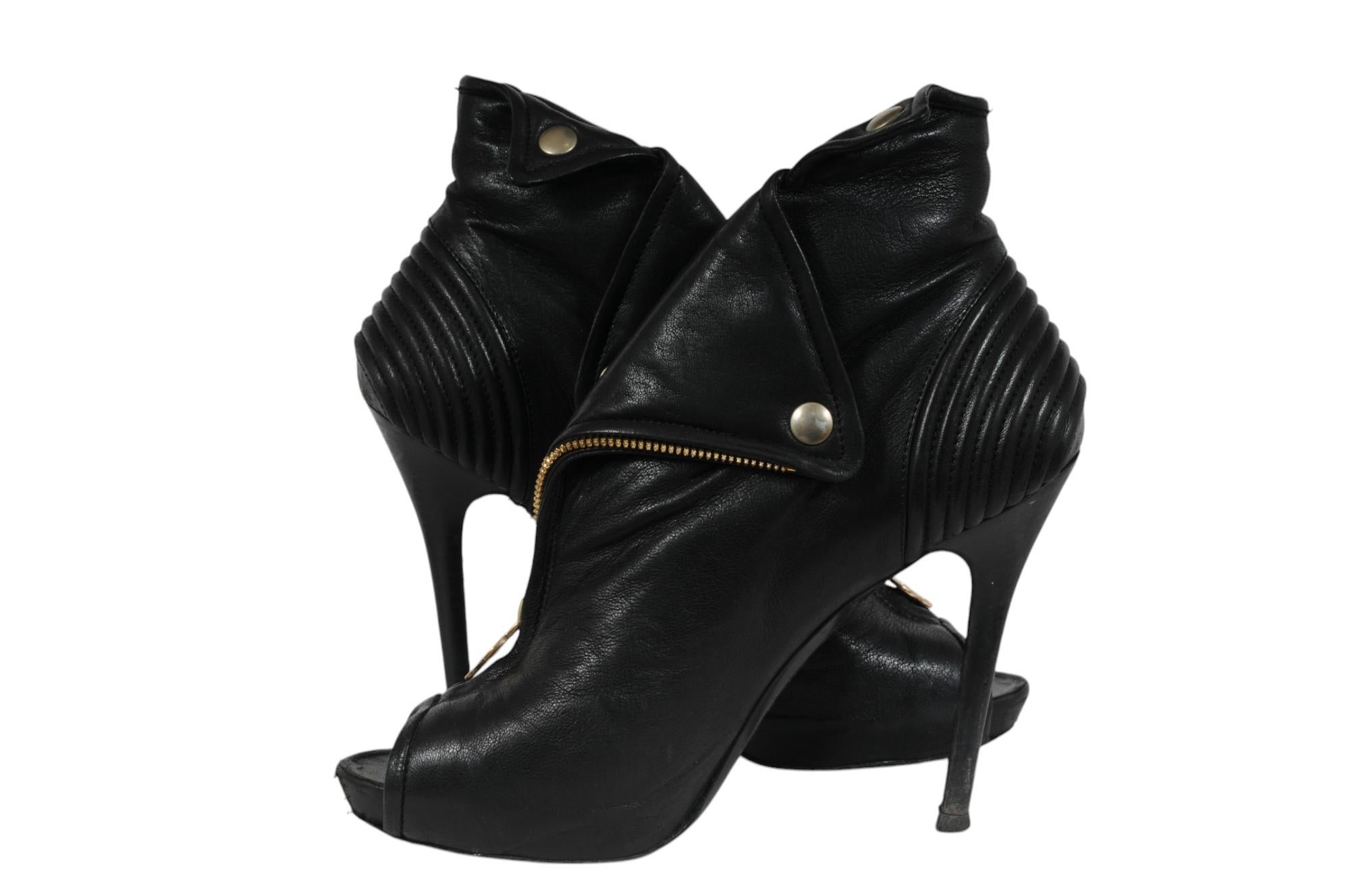 Alexander McQueen Mujer Skull Moto Peep Toe Zip Botines Talla US 10 IT 40 Negro en venta 7