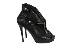 Alexander McQueen Women Skull Moto Peep Toe Zip Booties Size US 10 IT 40 Black