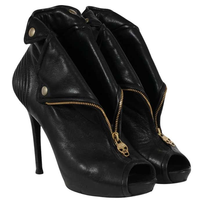 Alexander McQueen moto peep-toe booties
