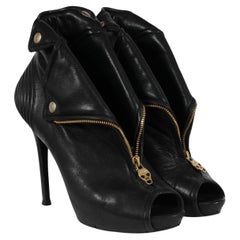 Alexander McQueen Women Skull Moto Peep Toe Zip Booties Size US 10 IT 40 Black