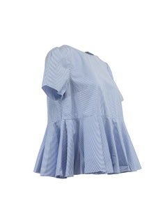 Alexander McQueen Women's 2016 Blue Short Sleeve Striped Peplum Top